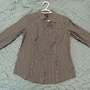 Black and White with Gold Plaid Collared Shirt